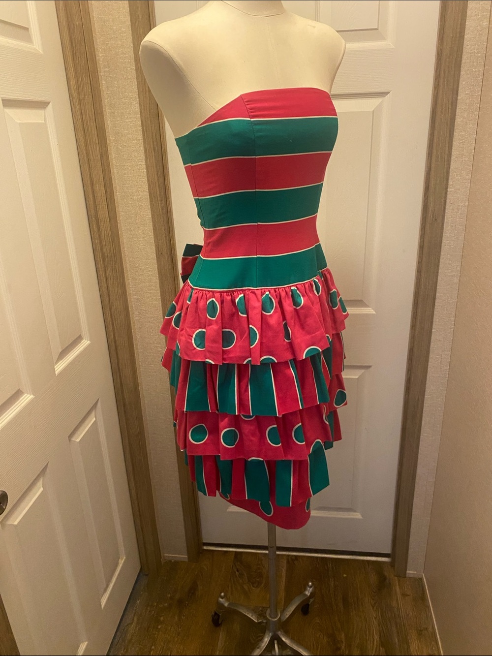 Strapless Pink & Teal Tiered Ruffle Dress - Picture 14 of 16